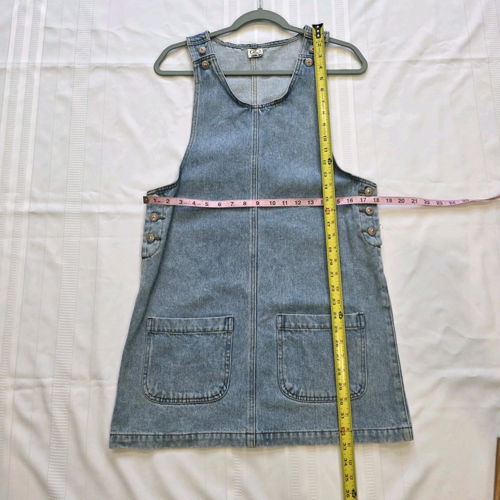 Vintage Zana-Di Denim Jumper Dress Womens Light Wash Pinafore 90s Grunge Small