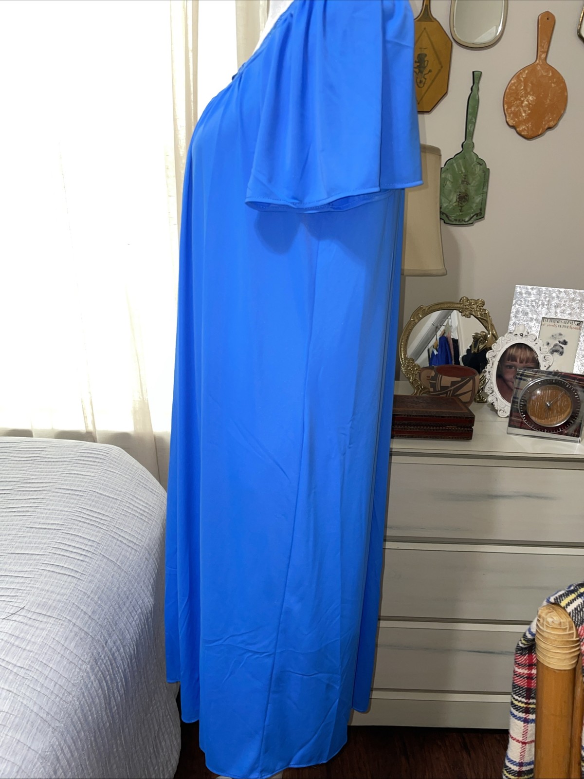VTG Miss Elaine Nightgown Soft Nylon Aqua Marine Turquoise Butterfly Sleeve Med