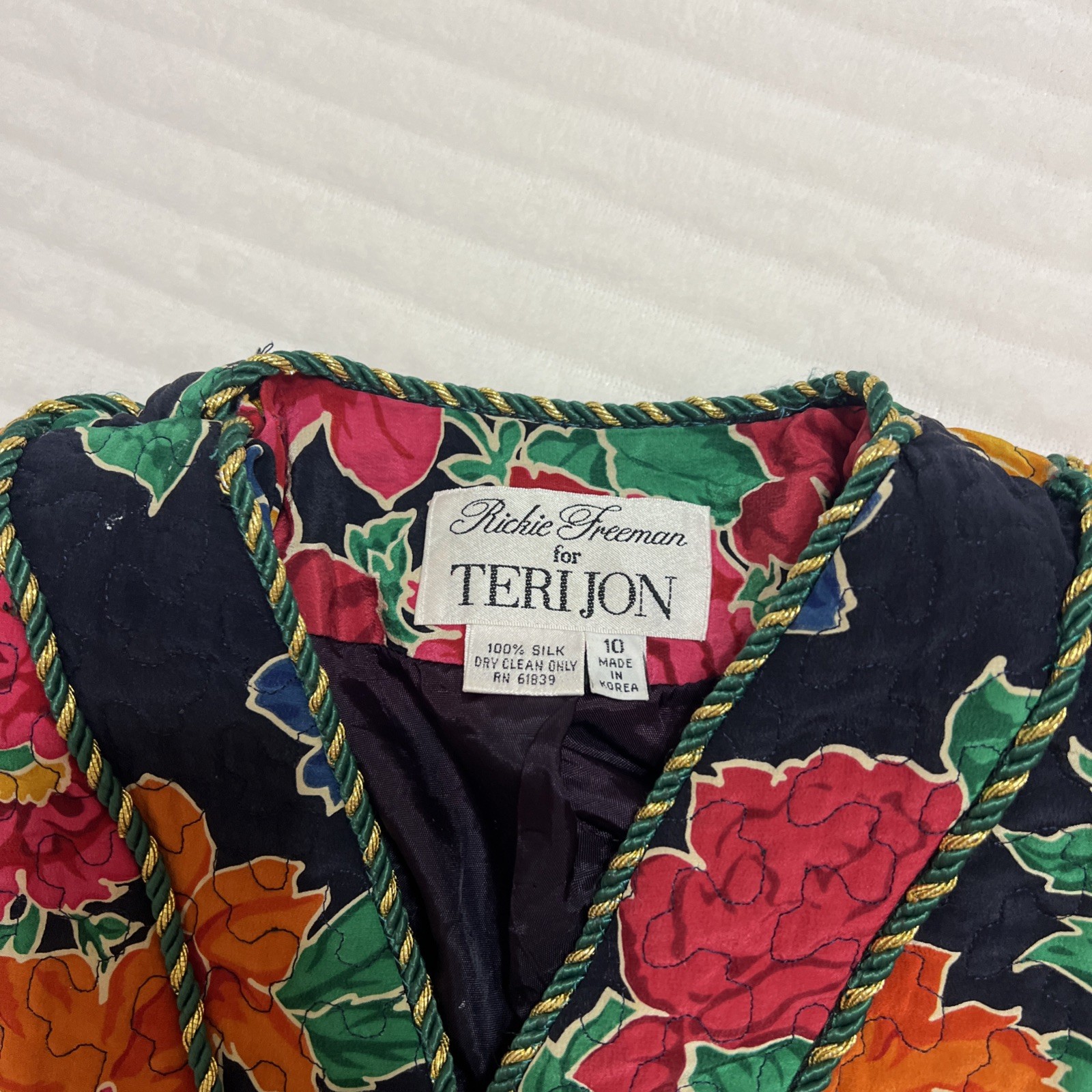 VTG Richie Freeman for Teri Jon 100% Silk Floral Blazer Jacket S10Made In Korea