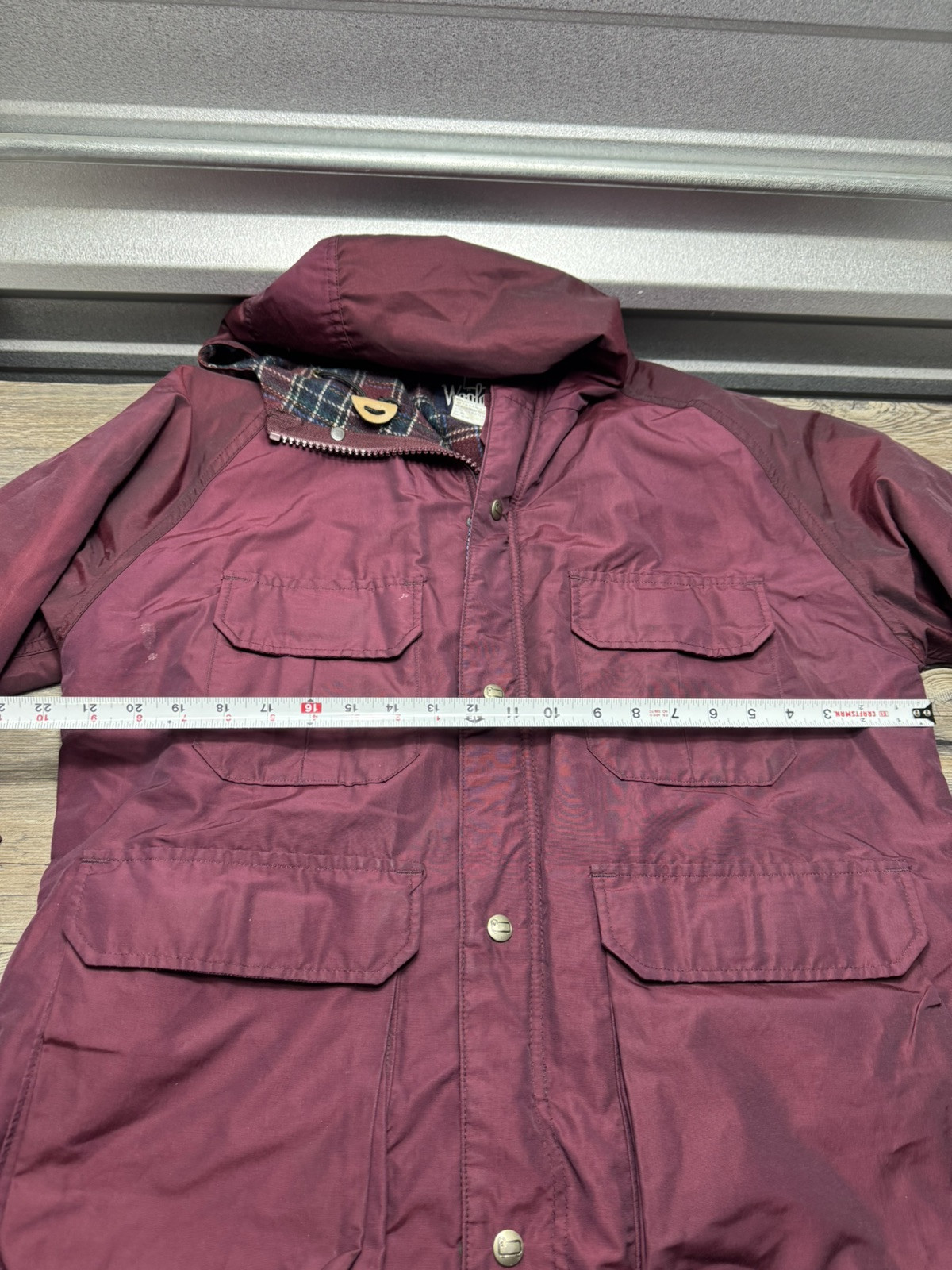 Vintage Woolrich Women’s Hooded Wool Plaid Lined Parka Coat Burgundy Made In USA