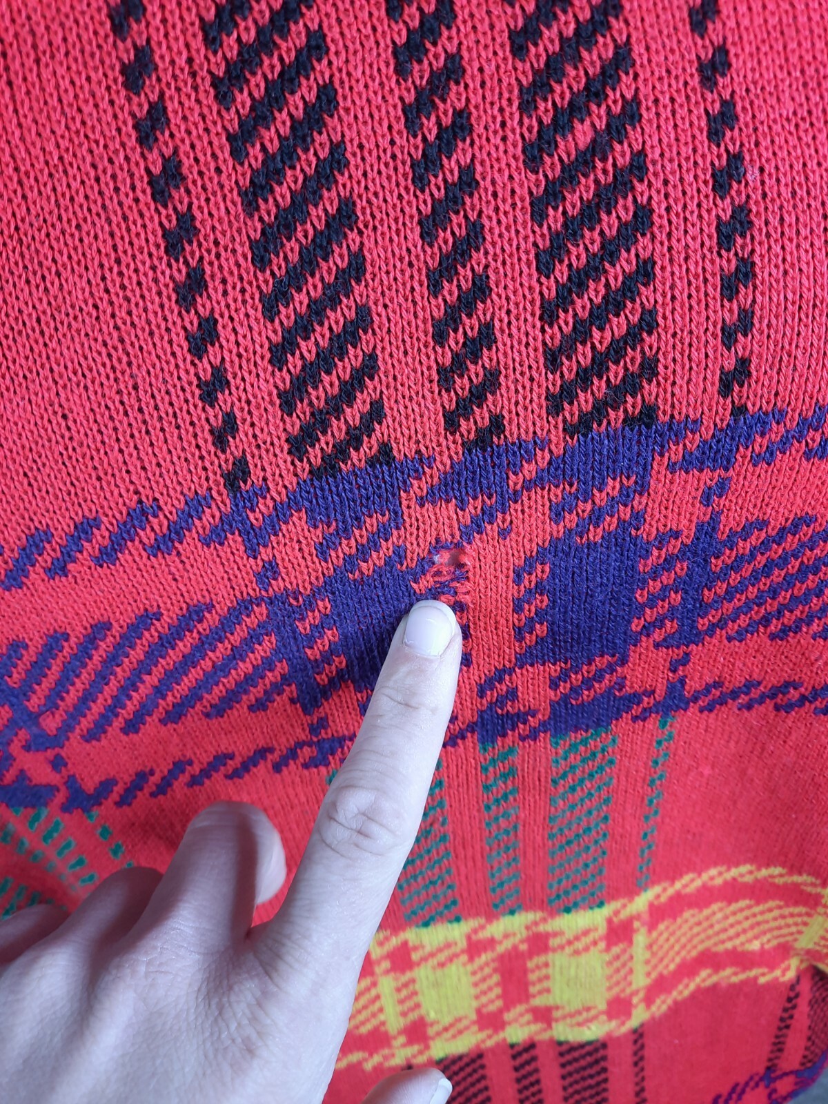 Vintage Vtg 80’s Boxy Bright Red Women’s Crewneck Sweater Plaid S6C Large