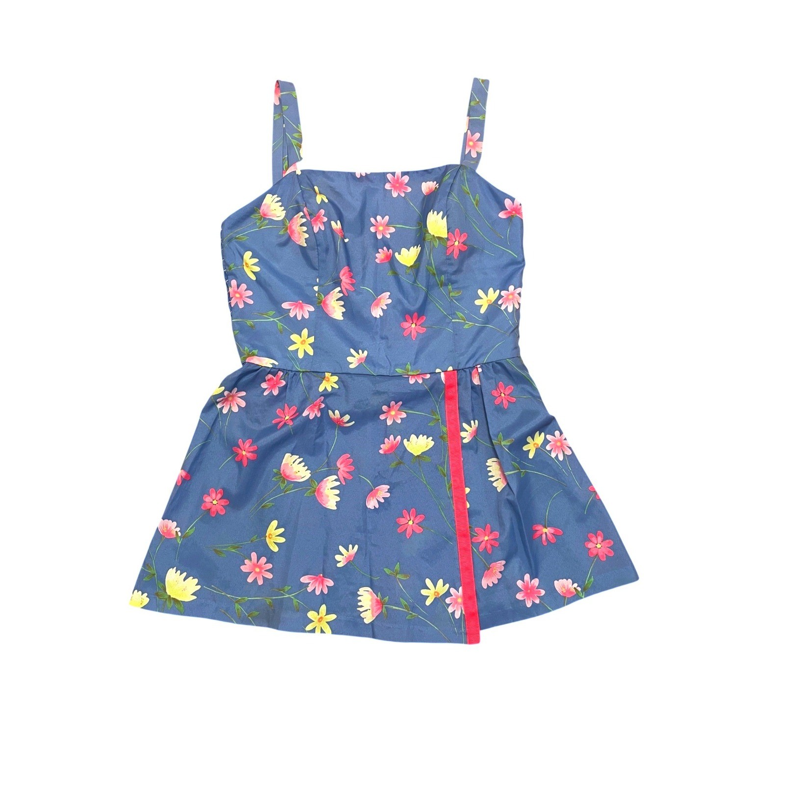Vintage Swim Dress Mini Blue Floral Seawaves Size 10 USA