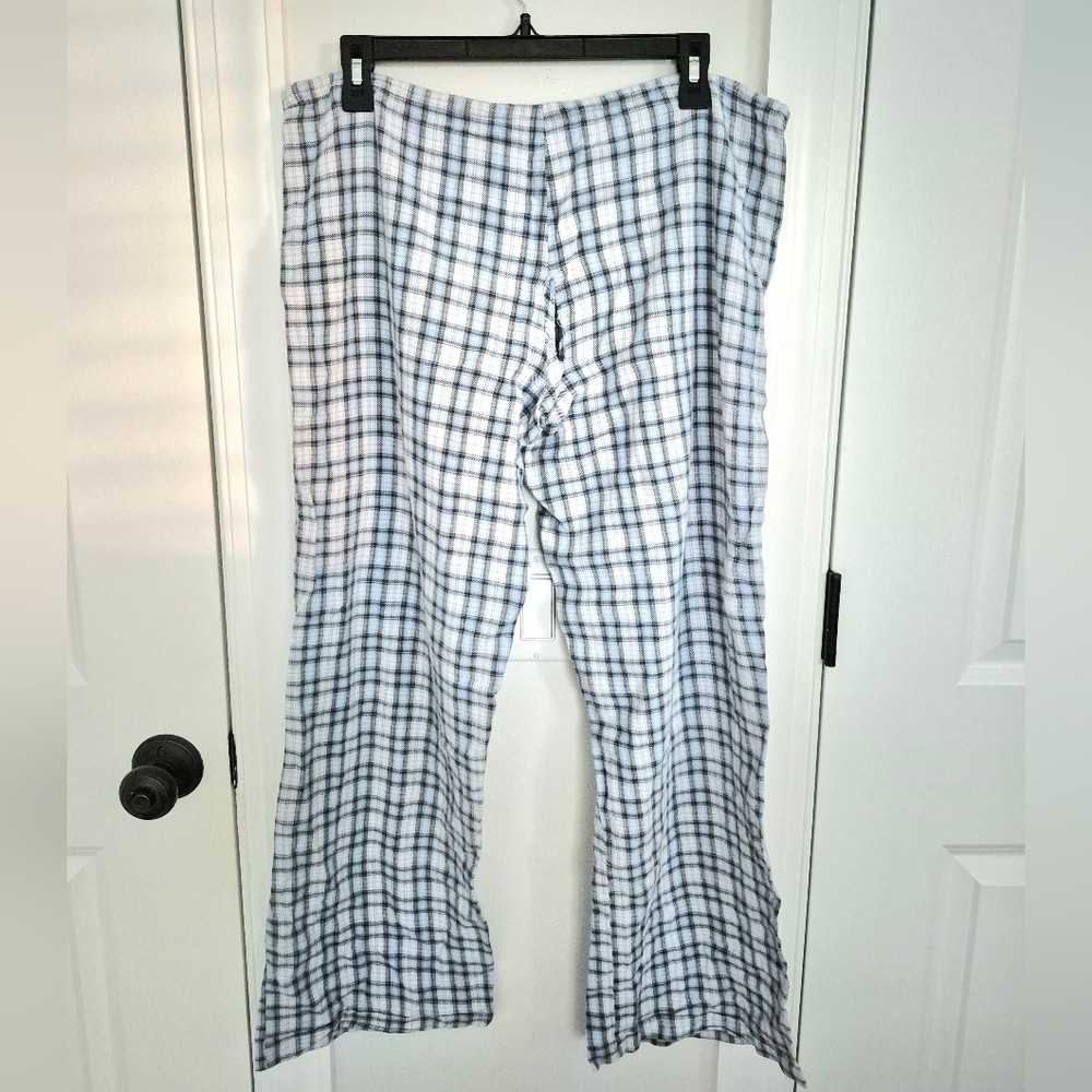 Vtg 90s Blue Plaid Wide Leg PJ Pant Sz M Classic Comfy Fall Lounge Spring Winter