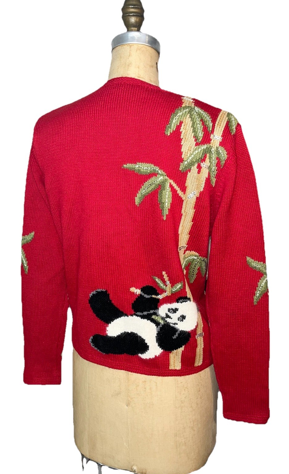 Northern Isles Vintage red Panda Bears Bamboo button front cardigan Knit Sweater