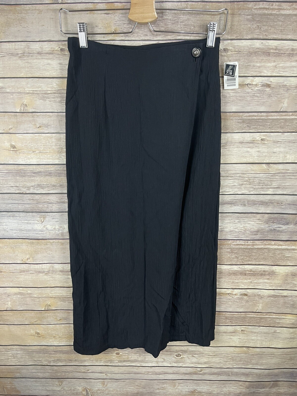 Vintage Kathy Ireland 7/8 Wrap Maxi Skirt Black Solid NOS Button Side Boho