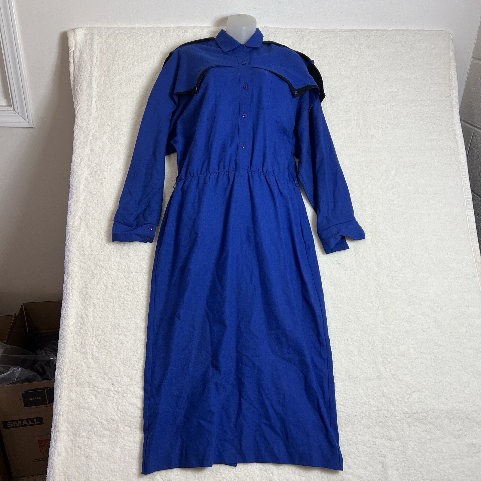 Vintage Western Country Button Up Dress Long Sleeve Blue Wool Dolly Parton 12