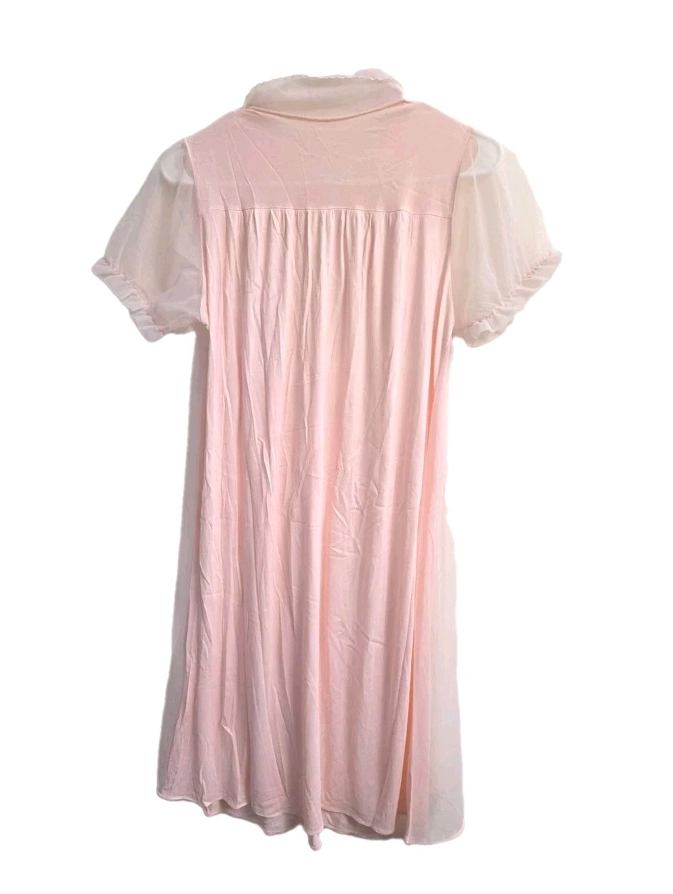 Vintage 60s Pink Chiffon Embroidered Nightgown Lingerie Dress Sz Small