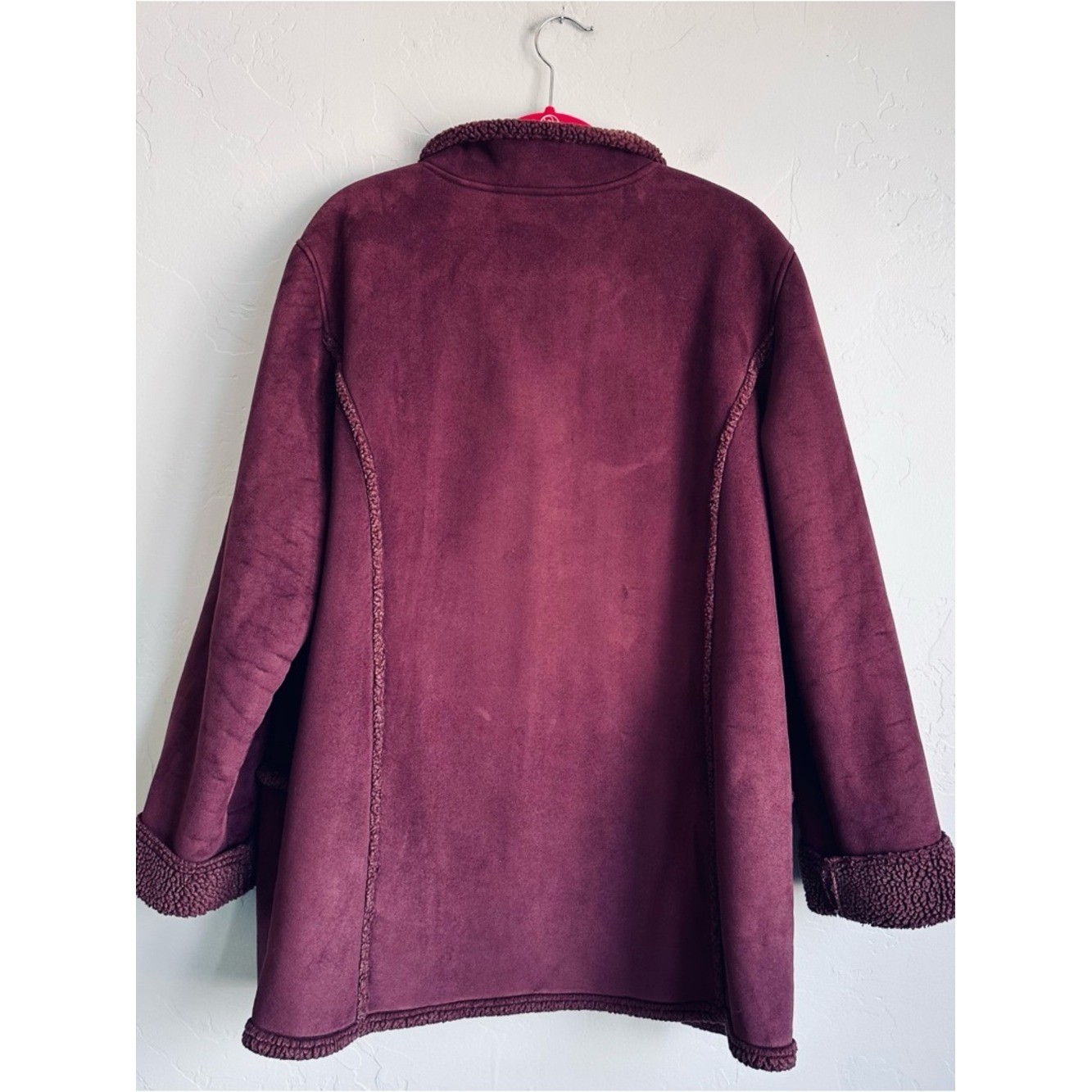 Vintage L.L. Bean Women Burgundy Faux Suede Sherpa Lined Coat Jacket Size XL EUC