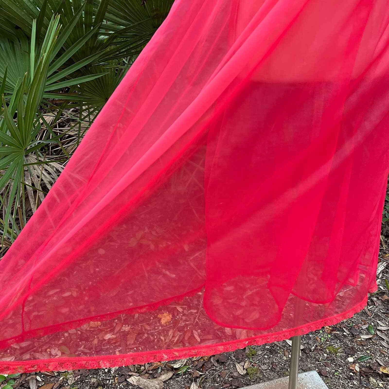 Vintage 50s Ethereal Red Chiffon Nightgown and Peignoir Set Lisette Size 34