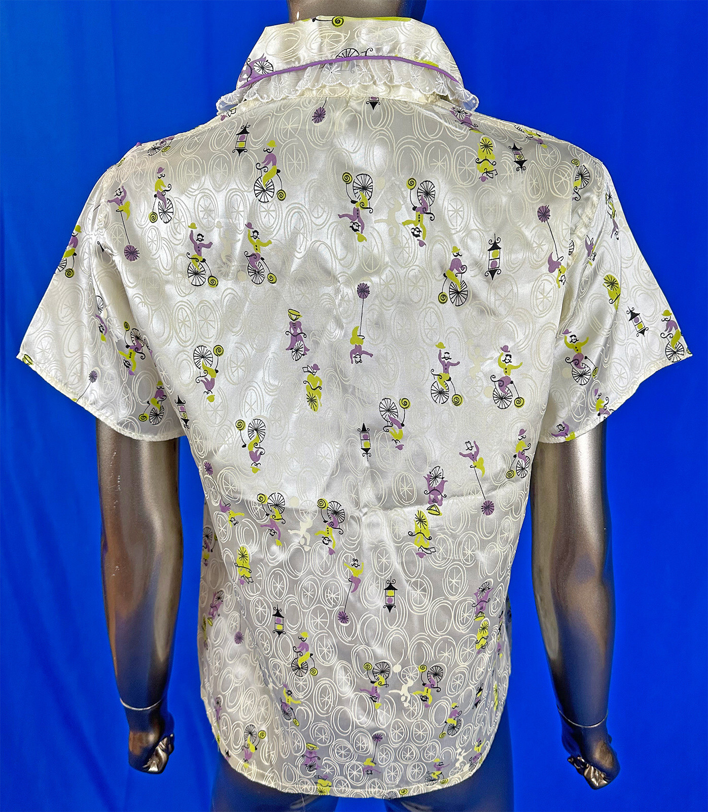 Vintage Dream Wear 1950 Penny-farthing Unicycle Bicycle Novelty Print Pajama Top