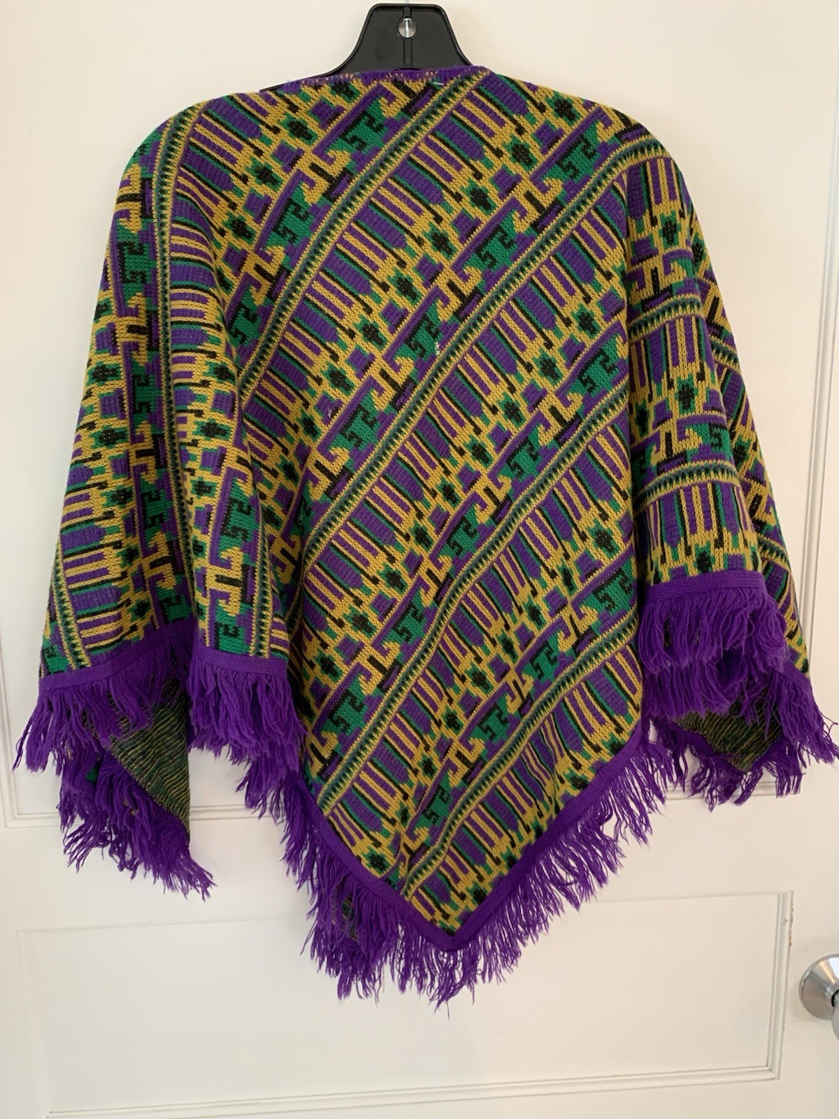 Vintage Poncho AOP Purple, Mustard, Green & Black W/ Fringe