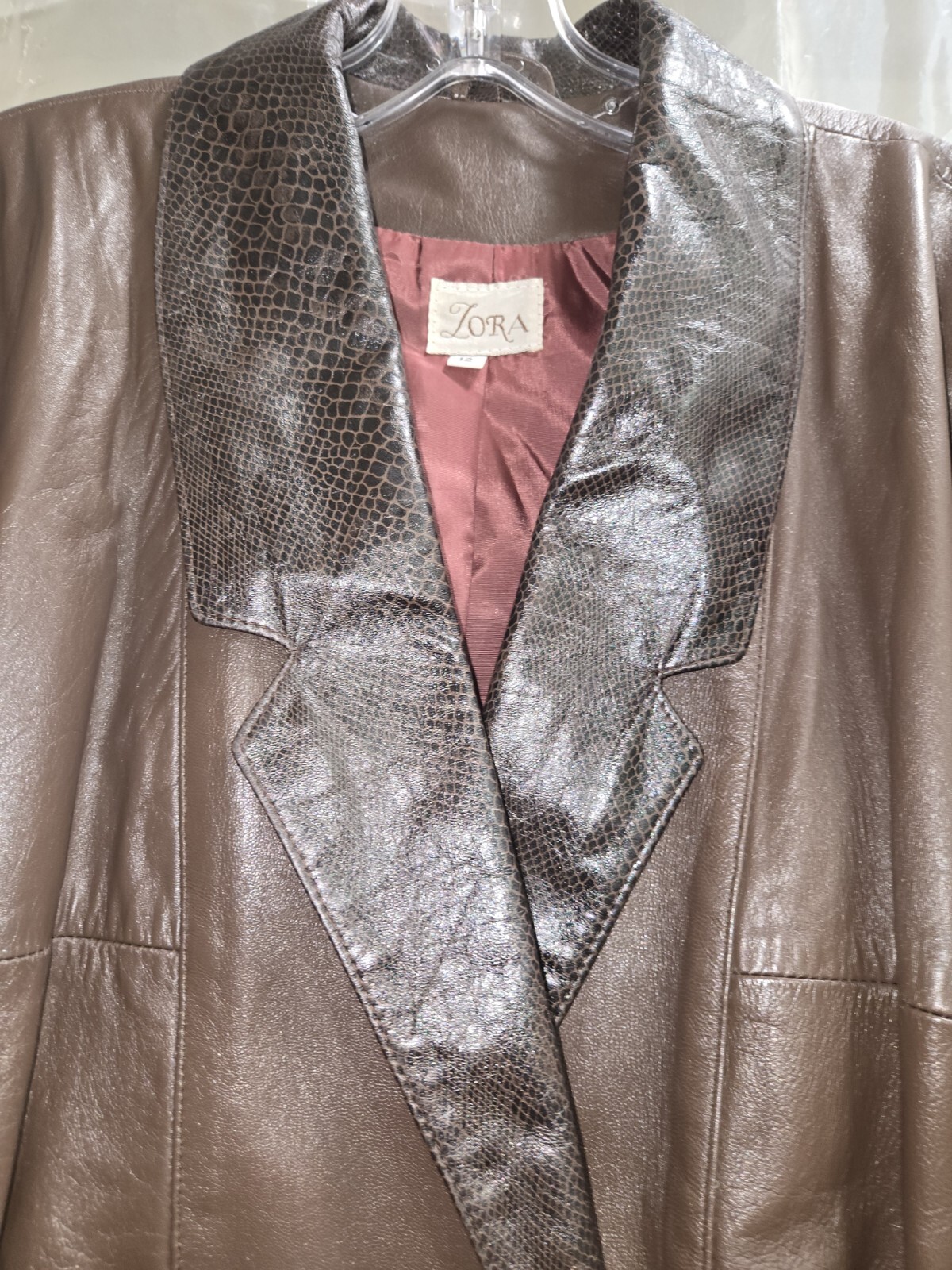 Vintage Lora Two Tone Brown Leather Jacket Size 12