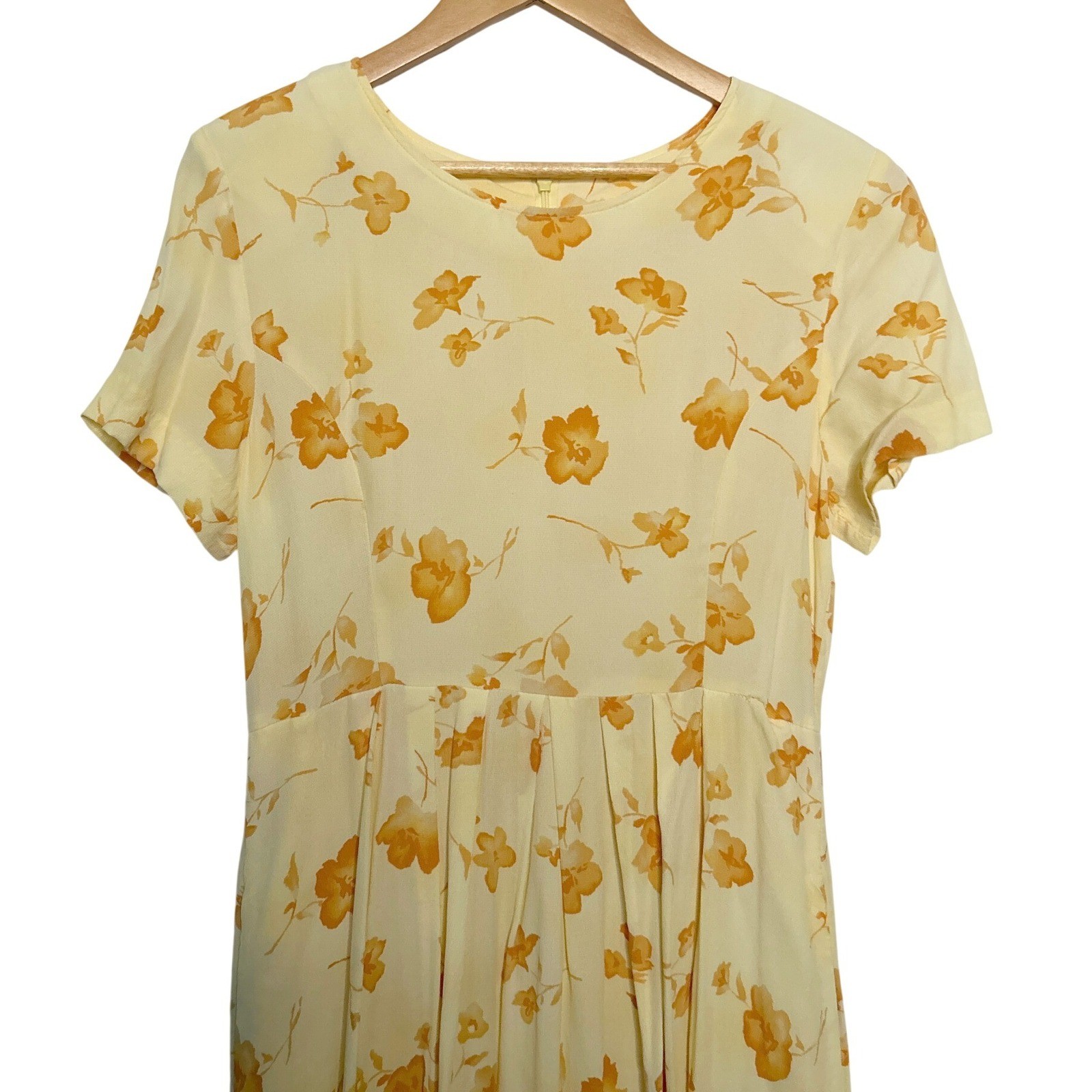 Vintage Coldwater Creek Butter Yellow Floral Midi Dress 8 Pockets Cottage USA