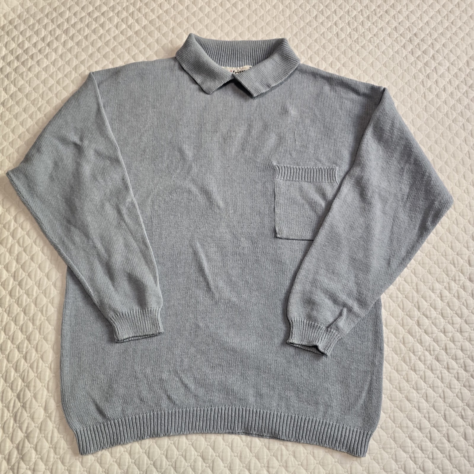 Wilroy Traveller Sports Vintage Blue 100% Wool Sweater M Cottagecore Cozy Polo