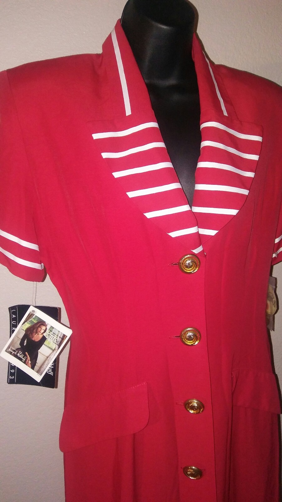 NWT Vintage 90s Joseph Ribkoff Bright Red Sailor Nautical Dress Size 8