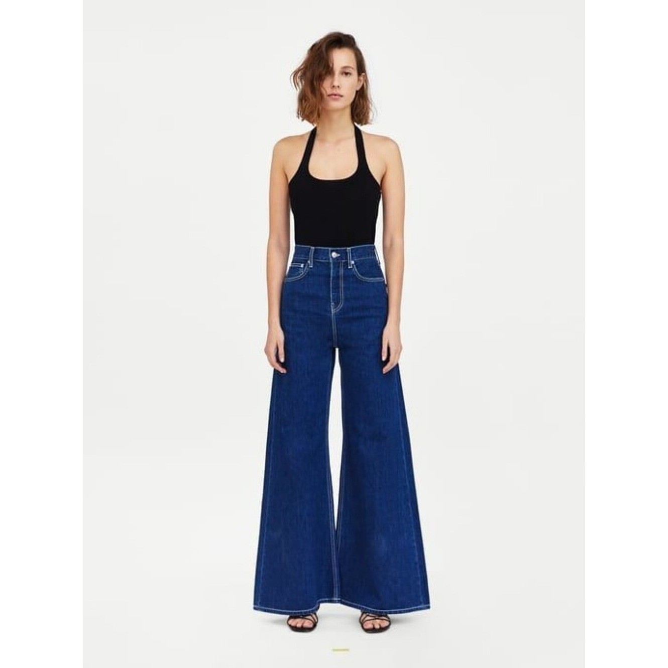 Zara Jeans Women Size 6 Dark Blue Wash Premium The Vintage High-Rise Flare Jeans