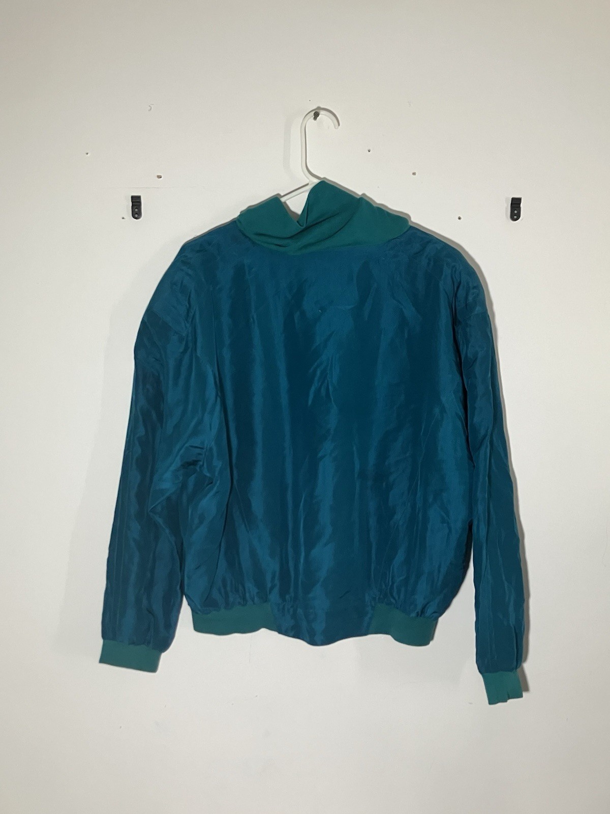 Vintage 80s 90s Pappagallo 100% Silk Bomber Jacket – Teal Blue Green – Size [M]
