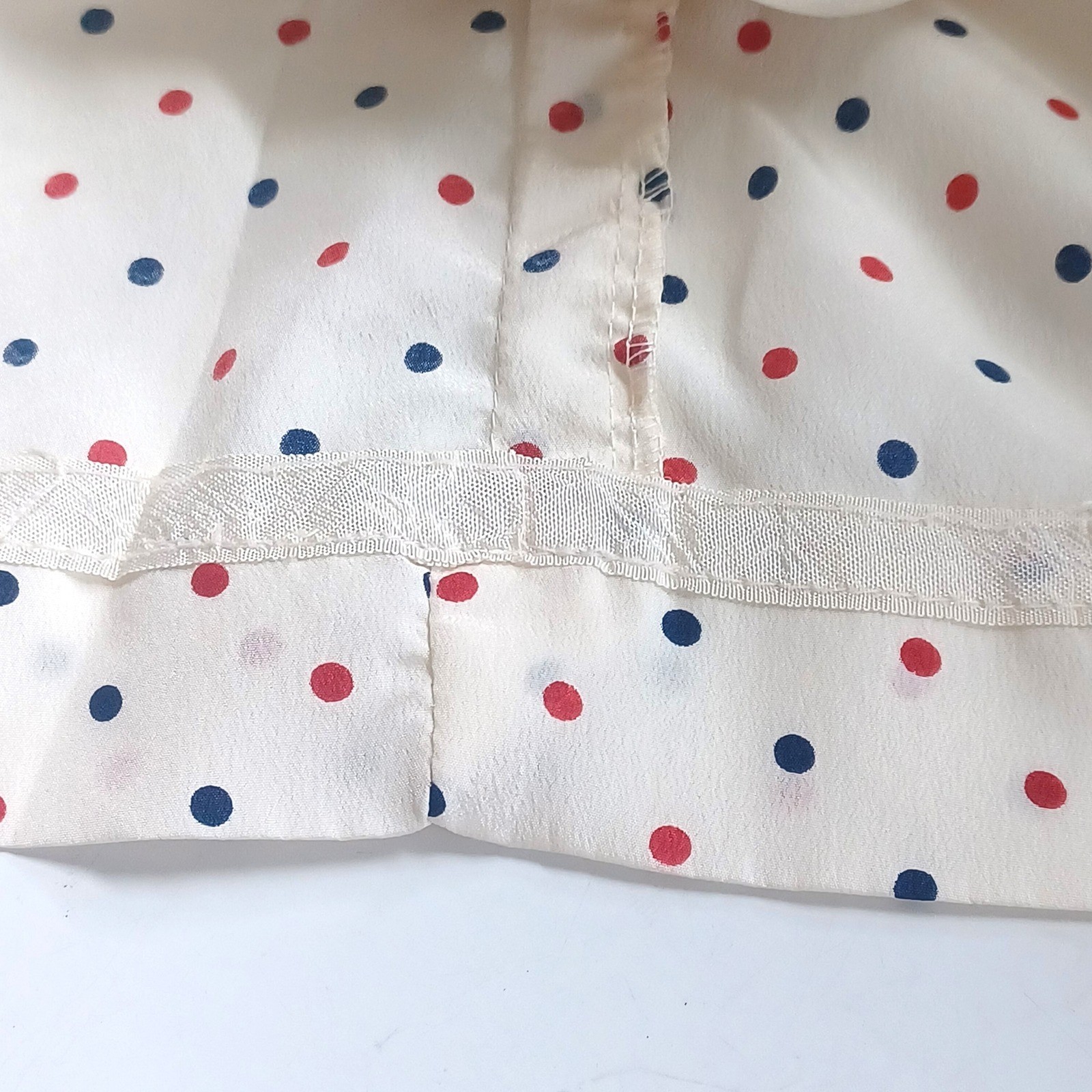 Country Miss Shirt Dress Women 12 Cream Polka Dot Tie Neck Vintage 70s Secretary