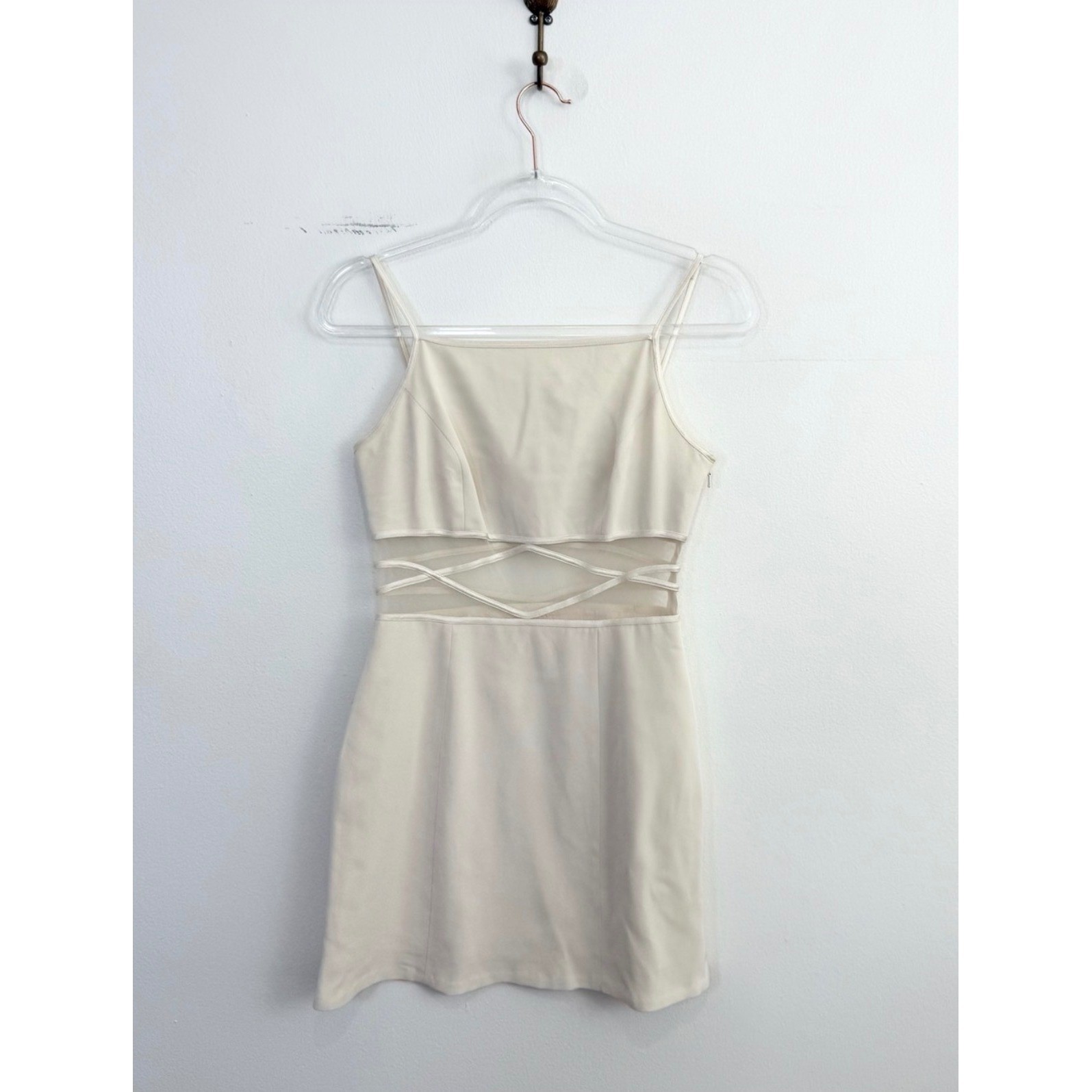 Vintage Y2K Cache Cream Mesh Cutout Mini Dress Size 4