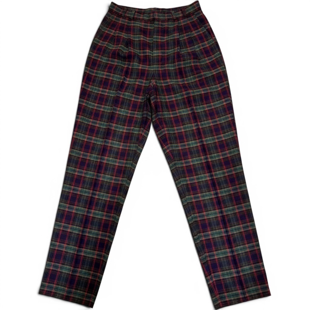 Pants Worthington 1990s Polyester Green Navy Red Plaid Dark Academia Trousers
