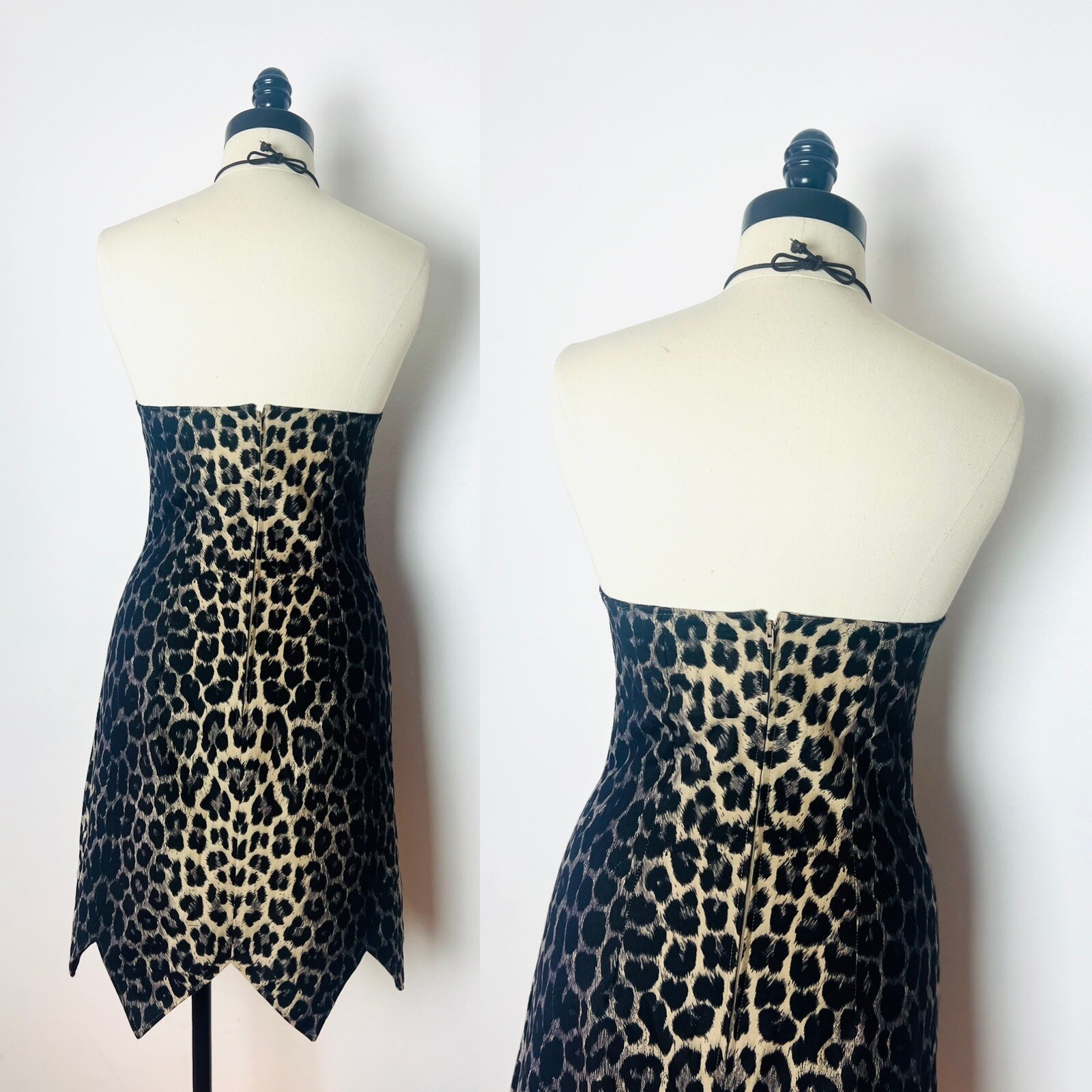 LEOPARD Animal Print 90s 1990’s Does 50s 50’s Vintage Sawtooth Halter Dress XS S