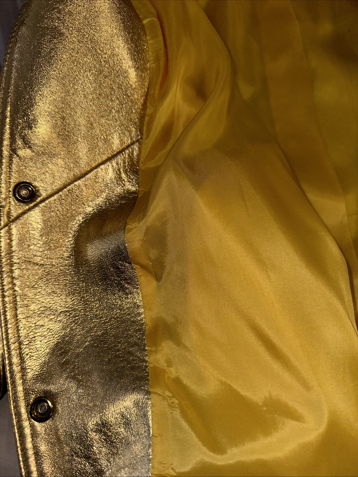 Vintage 80s VAKKO Neiman Marcus Gold Metallic Leather Jacket Bomber Medium USA