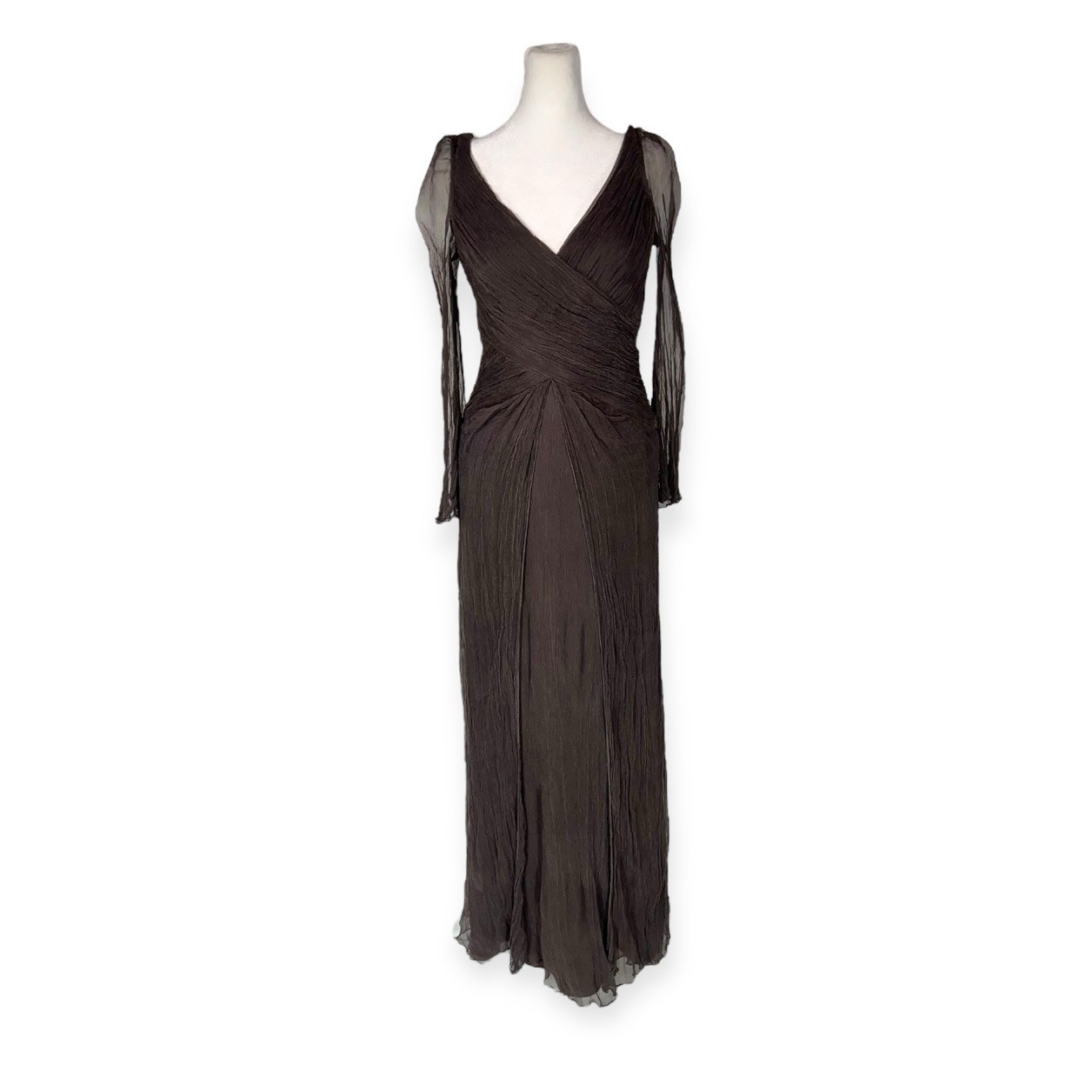 TADASHI SHOJI RUCHED SILK CHIFFON DRESS GOTH WHIMSIGOTH WITCHY VAMP VTG GOWN 6