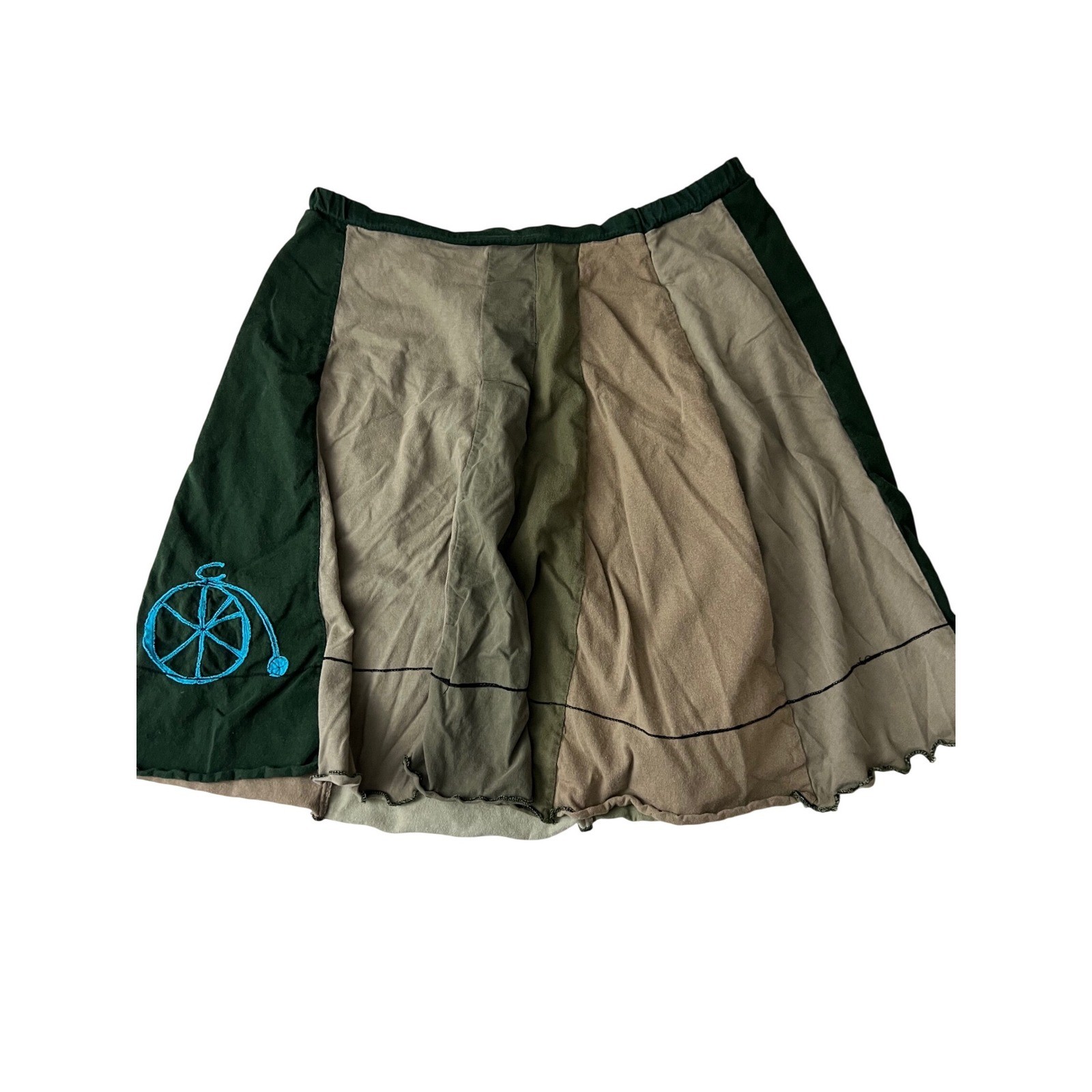 Sardine Clothing Co Patchwork Skirt Size S Green Earth Tones Recycled Cotton