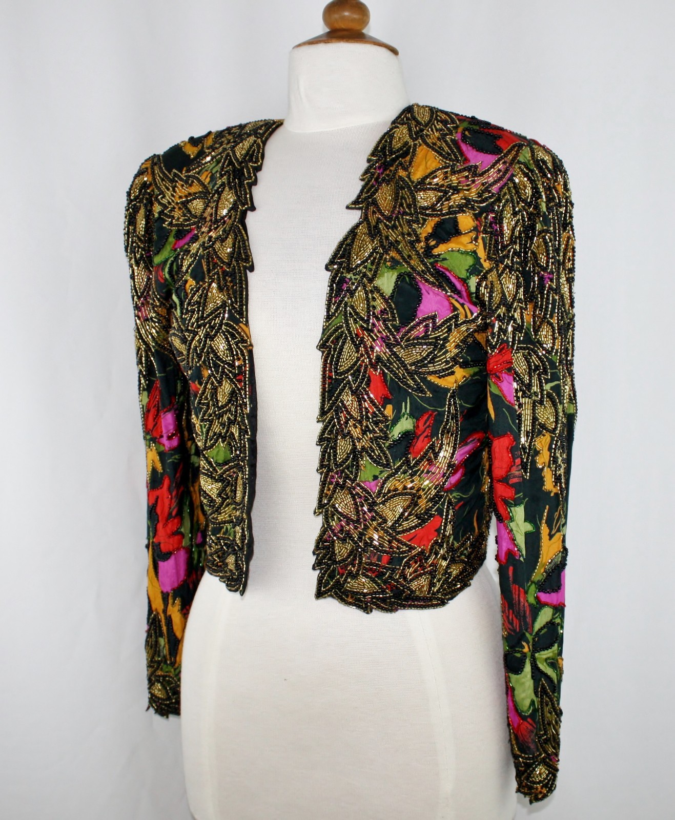Jasdee Vintage Bolero Jacket Hand Work Beading & Hand Print On Silk Style 2077