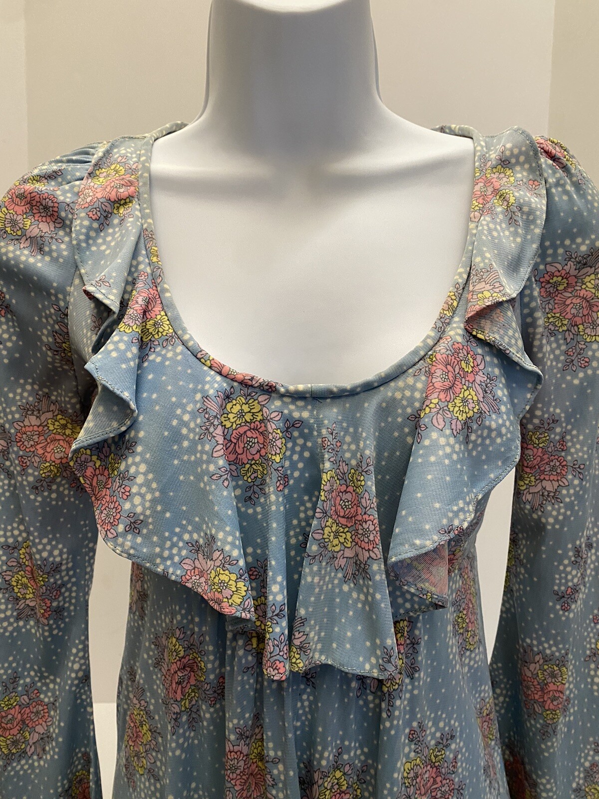 Vintage Phase II 70s Floral Maxi Dress Retro Hippy Boho Ruffled Empire Waist Sm