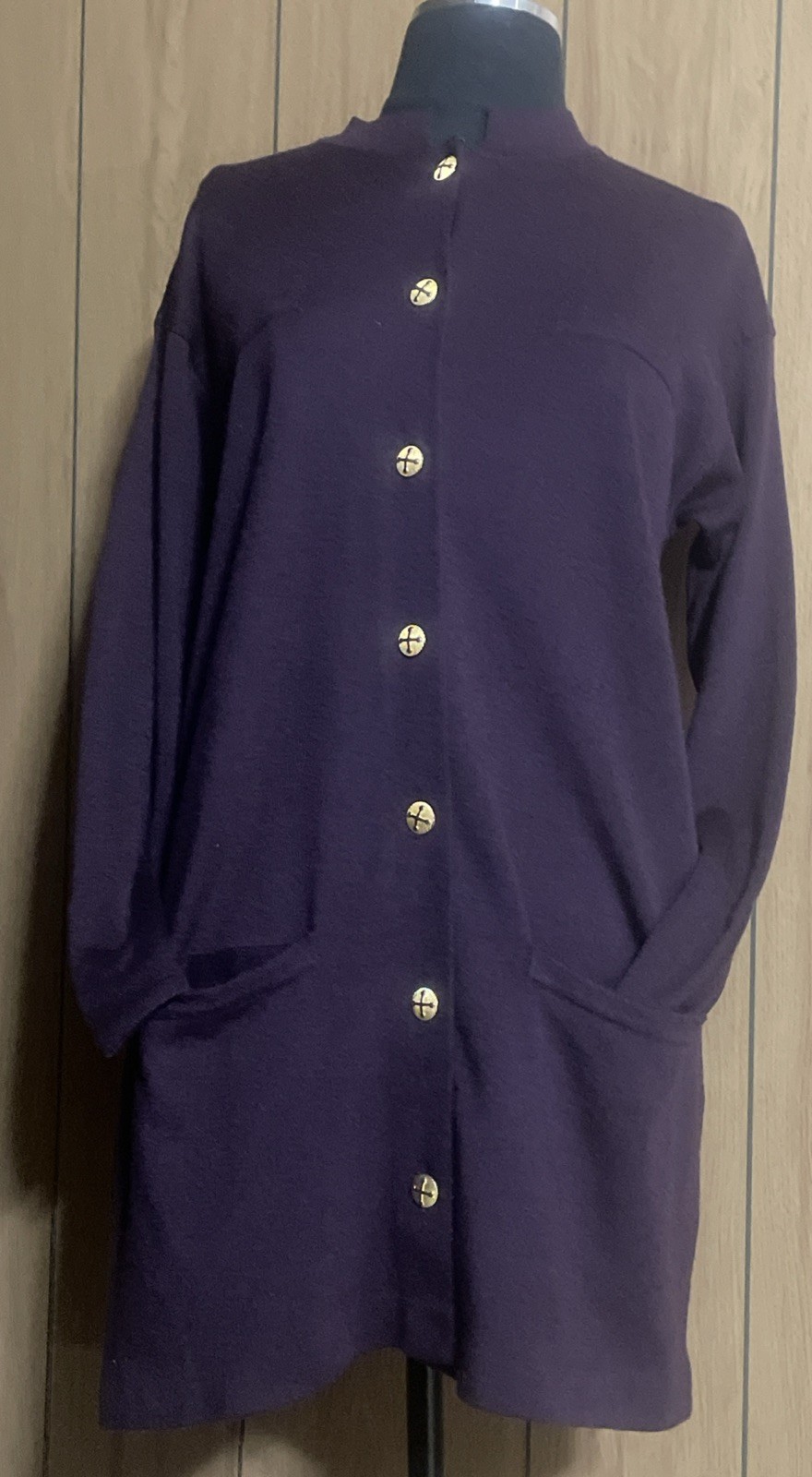 Liz Claiborne Sweater Dress Teal Knit Gold Buttons Office Burgundy Sz M VTG 80s