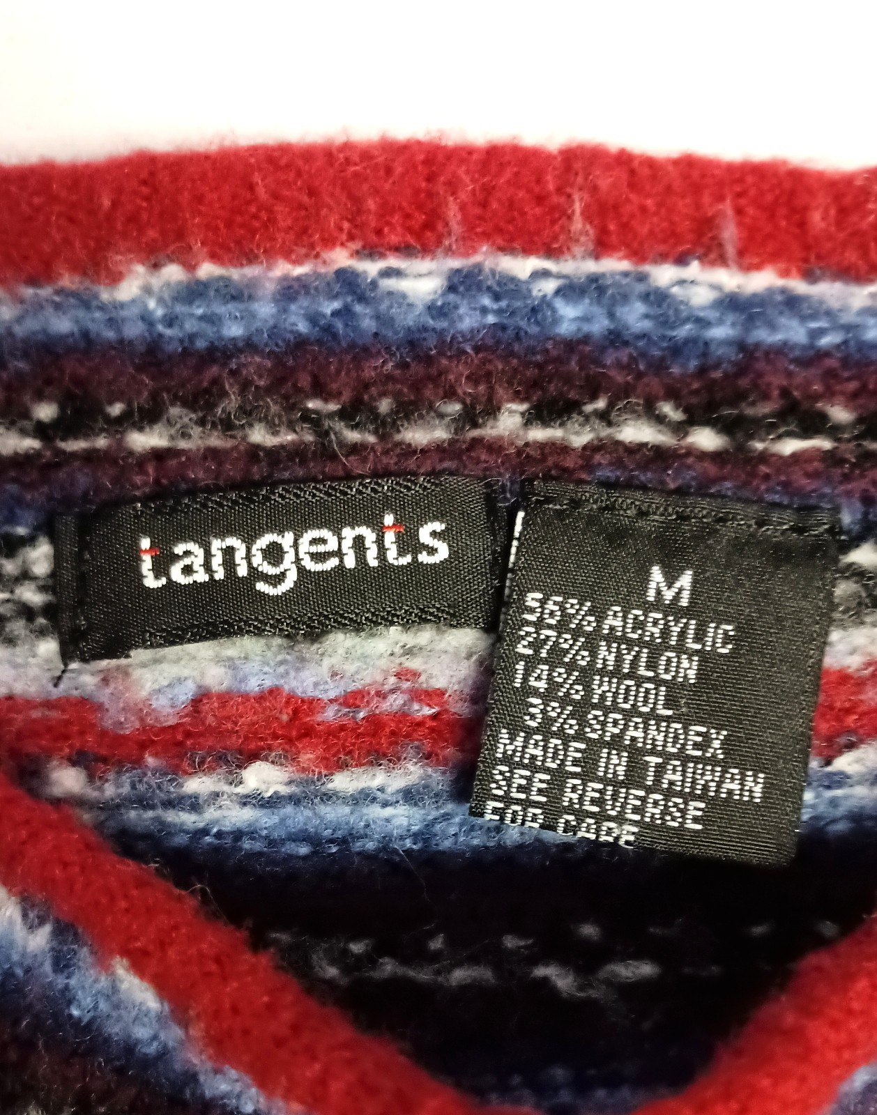 Sweater Ladies Tangents Red Multi Boatneck Acrylic Blend Medium Weight Sweater M