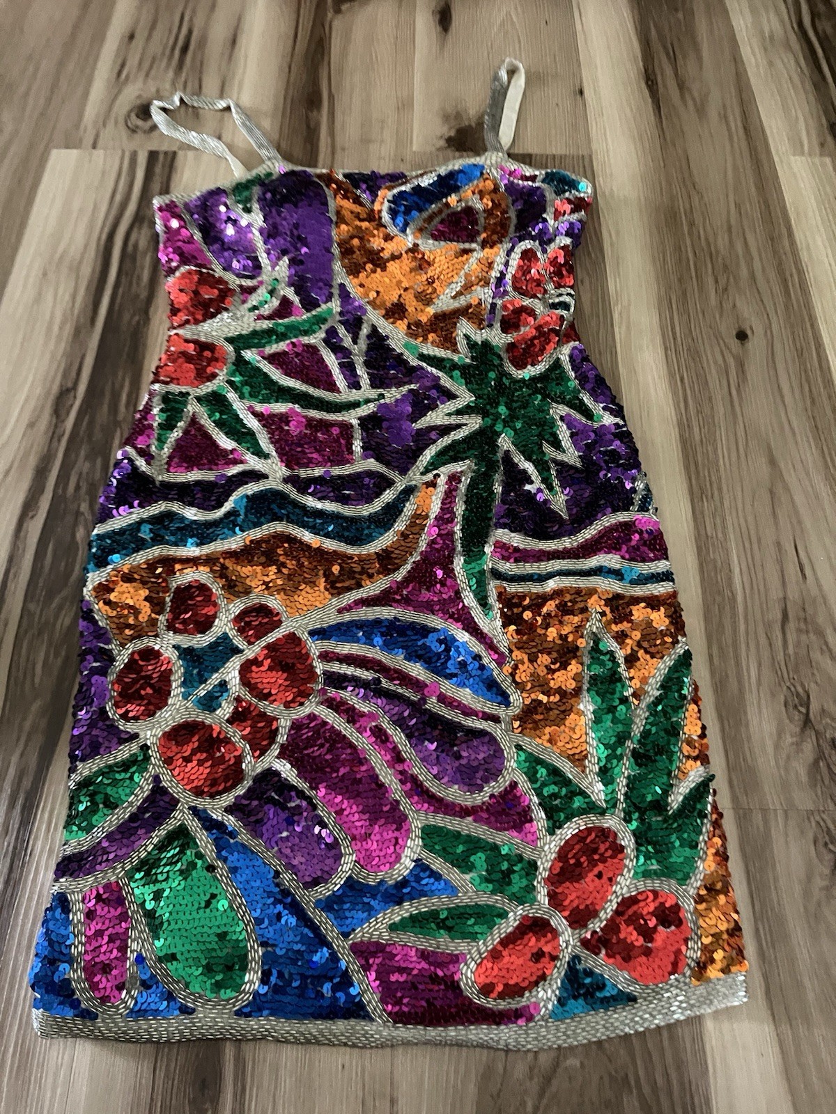 Vintage 80’s 90’s Sequin Mini Formal Dress Alyce Designs Bold Multi Color Sz. 6