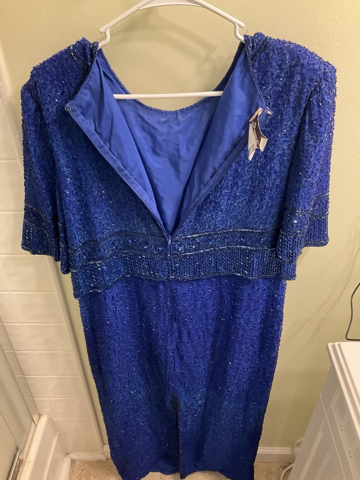 Vintage Laurence Kazar 100% silk cobalt blue heavy beaded cocktail dress size 1X