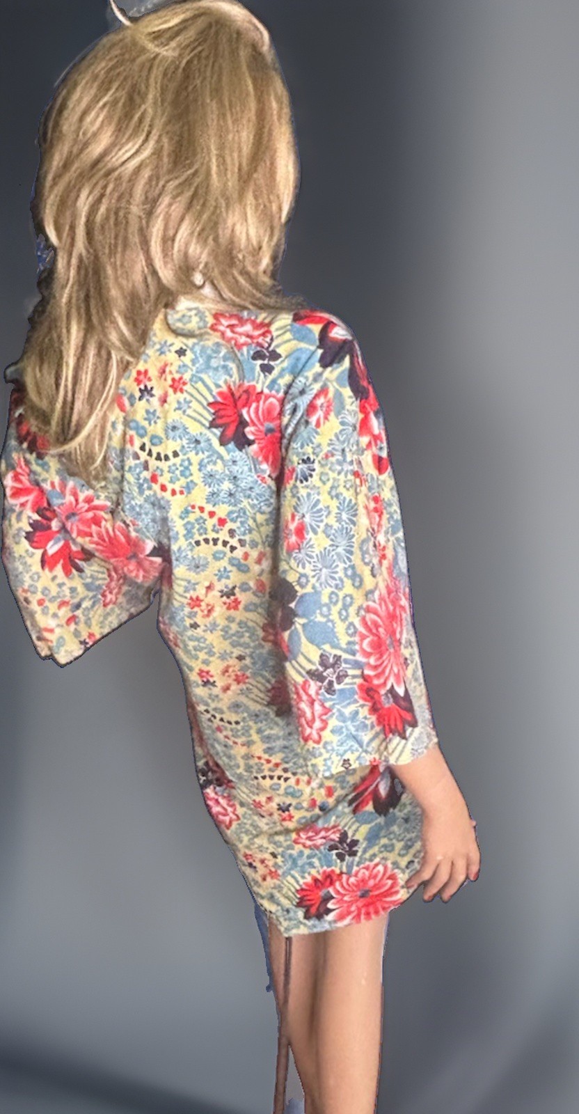 VTG 1960s Floral Cotton Japanese Kimono Jacket Cover-Up Boho Hippie Festival OS