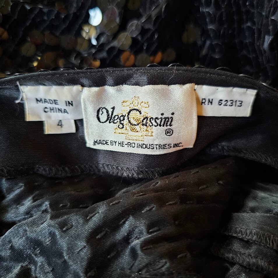 Vtg 80s Disco Oleg Cassini Sequin Backless Formal Evening Cocktail Party Dress S