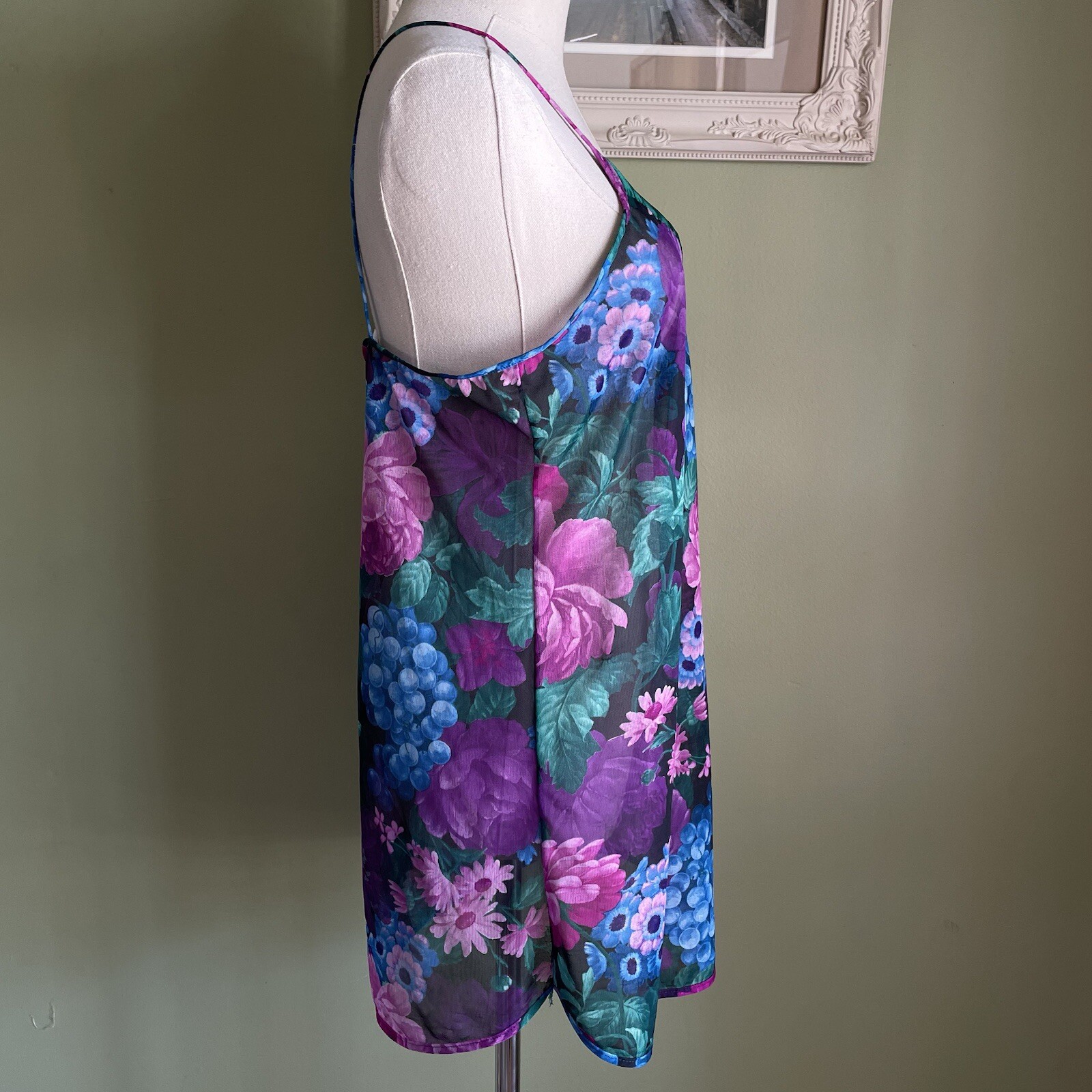Vintage Feather Bed Intimates Sheer Floral Fruit Pattern Slip Lingerie Top