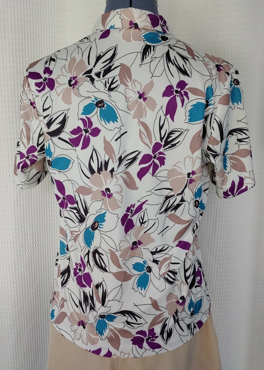 Vintage Cricket Lane Cream Button Down Top with Tan/Purple/Teal Florals Sz 12