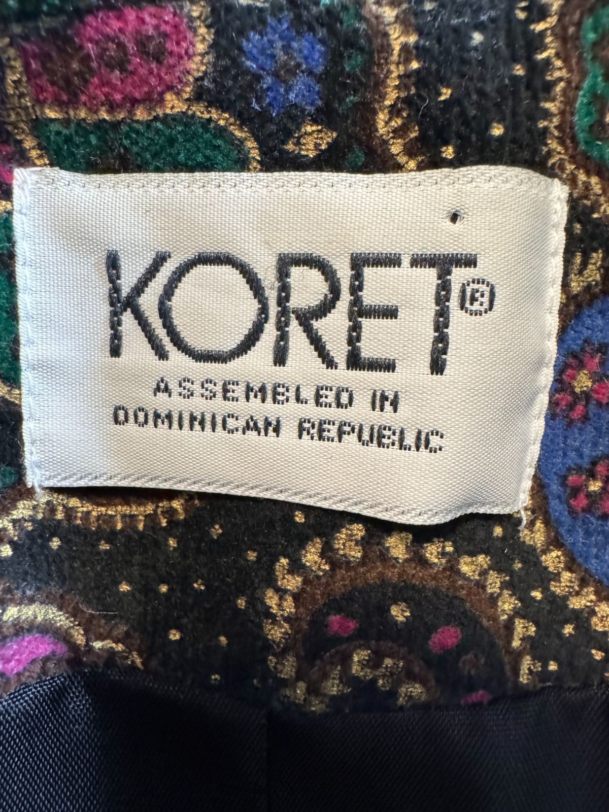 Vintage Koret Size 8 Velvet Paisley Open Front Blazer Jacket Shoulder Pads Soft