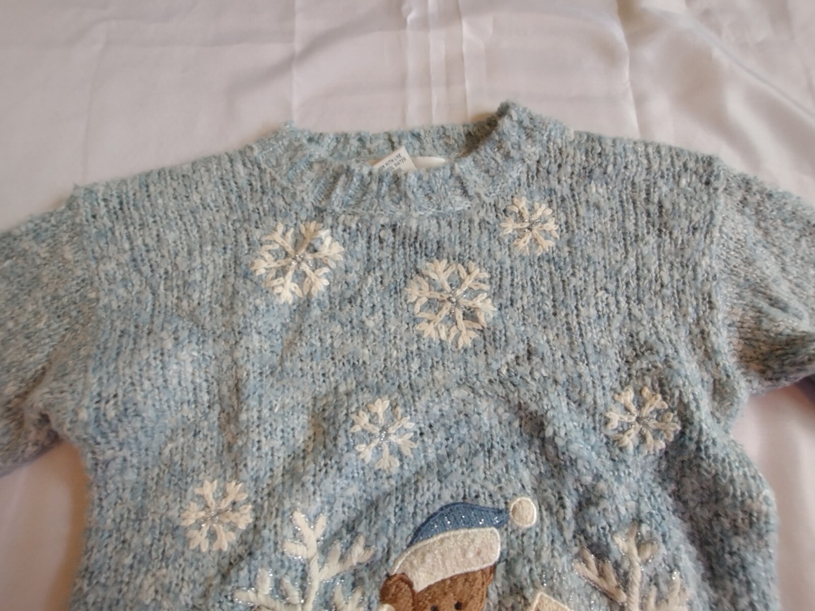 Vintage 80s Teddy Bear Chunky Knit Winter Snowflake Sweater. Mandal Bay Size 7/8