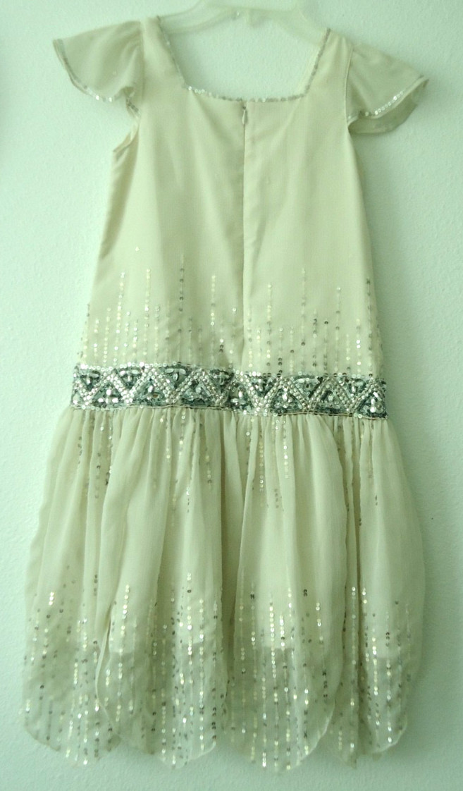 Vgt-50s MONSOON Girl’s Flapper Ivory Flapper Glitter Rhinestones Dress Size-8-9