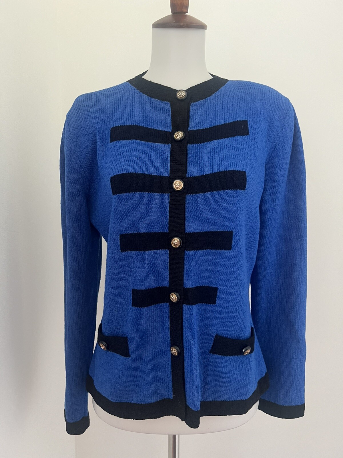 Pat Sandler for Wellmore Saks Fifth Avenue VTG Sz10 Blue Knit Sweater Jacket