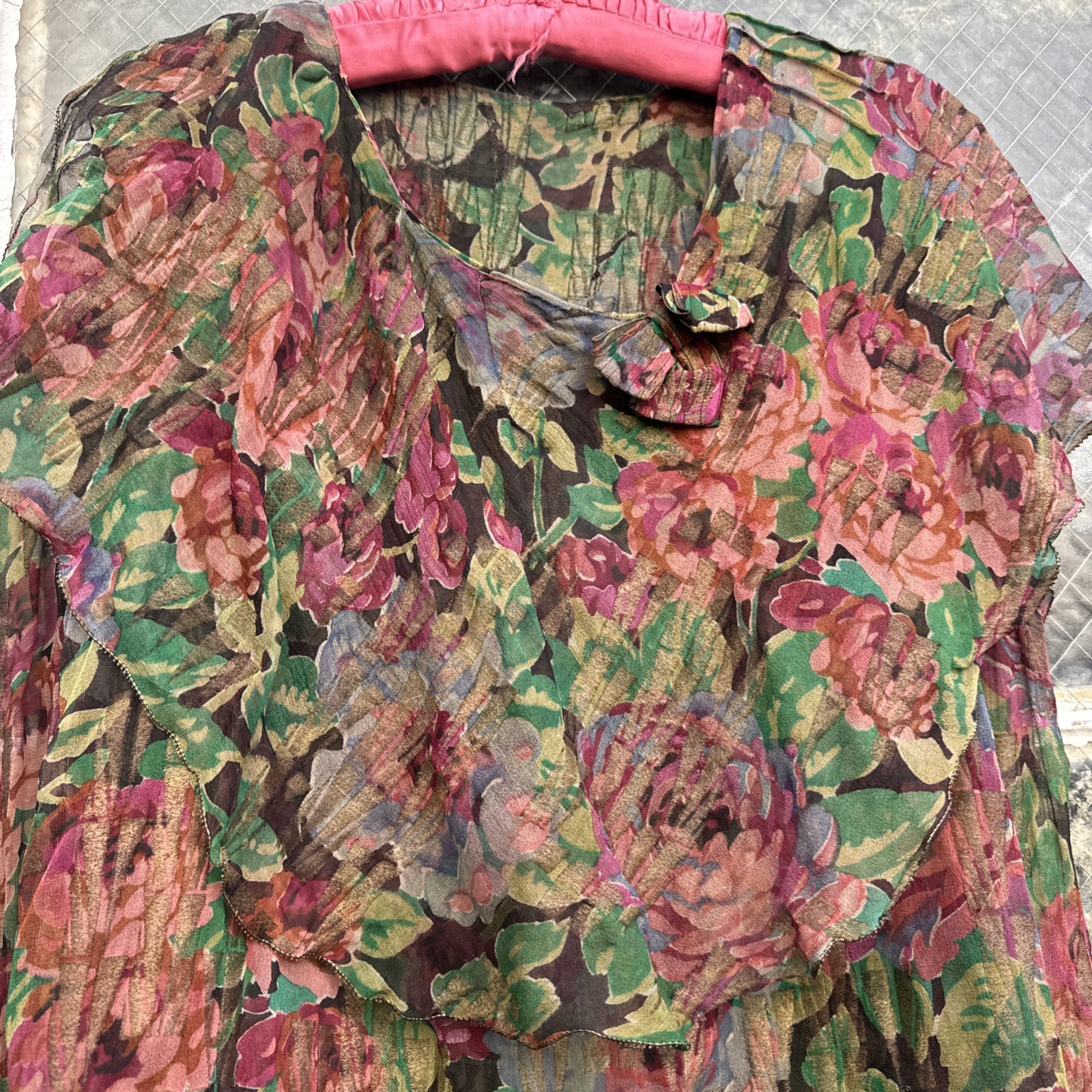 Antique 1920s Rose Floral Silk & Gold Lamé Blouse 1930s Dress Top Vintage