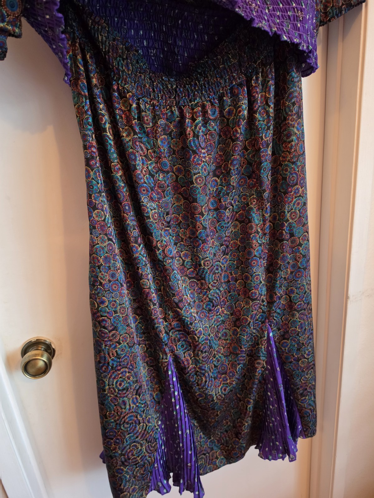 VTG 80s Susan Freis Women’s SET Top Skirt 11 Purple Floral Polka Dots USA Made