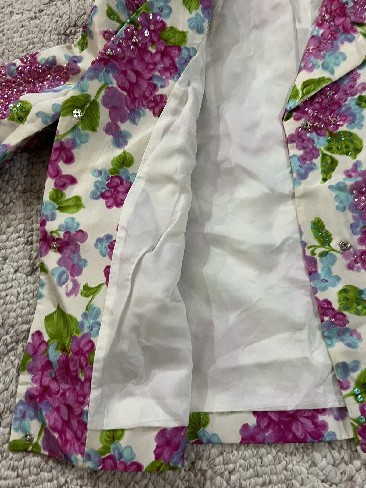 Vintage 50s Jo Ro Imports Beaded Sequins Blouse Jacket White Floral Size 12 M/L