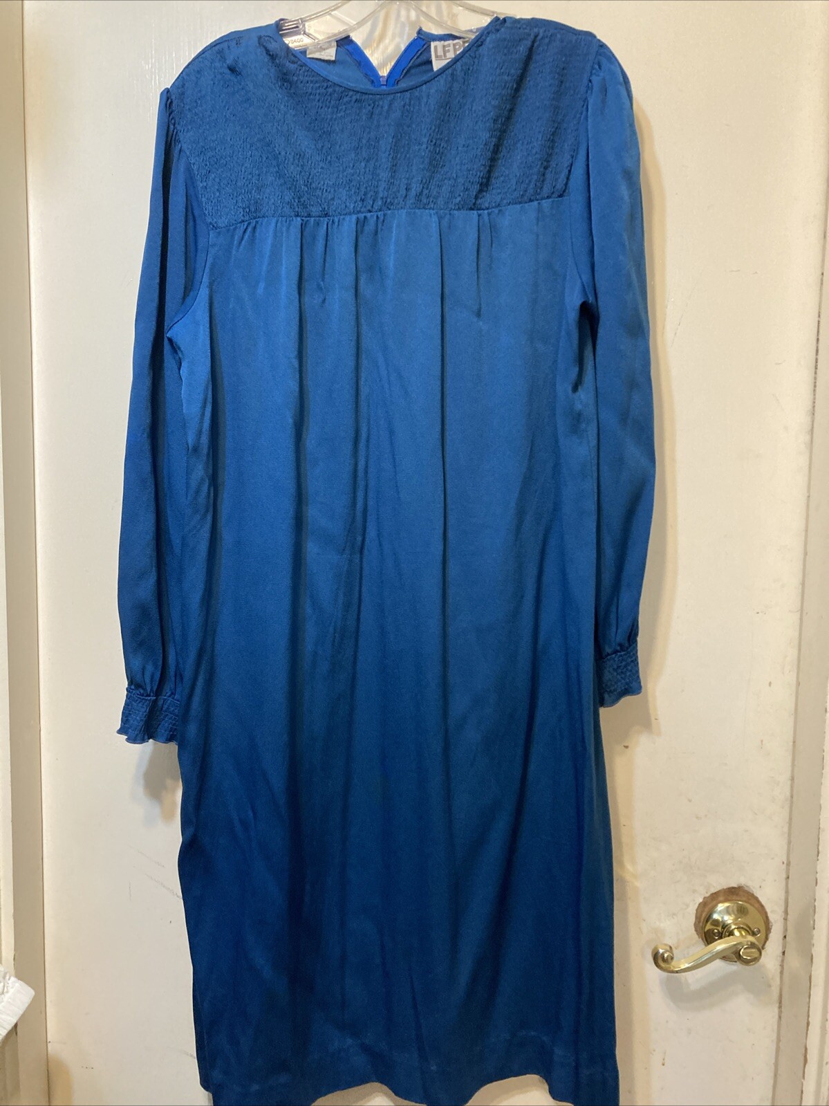 LF Petite Vintage Teal Rayon Dress Puff Sleeve 70s Women’s 14