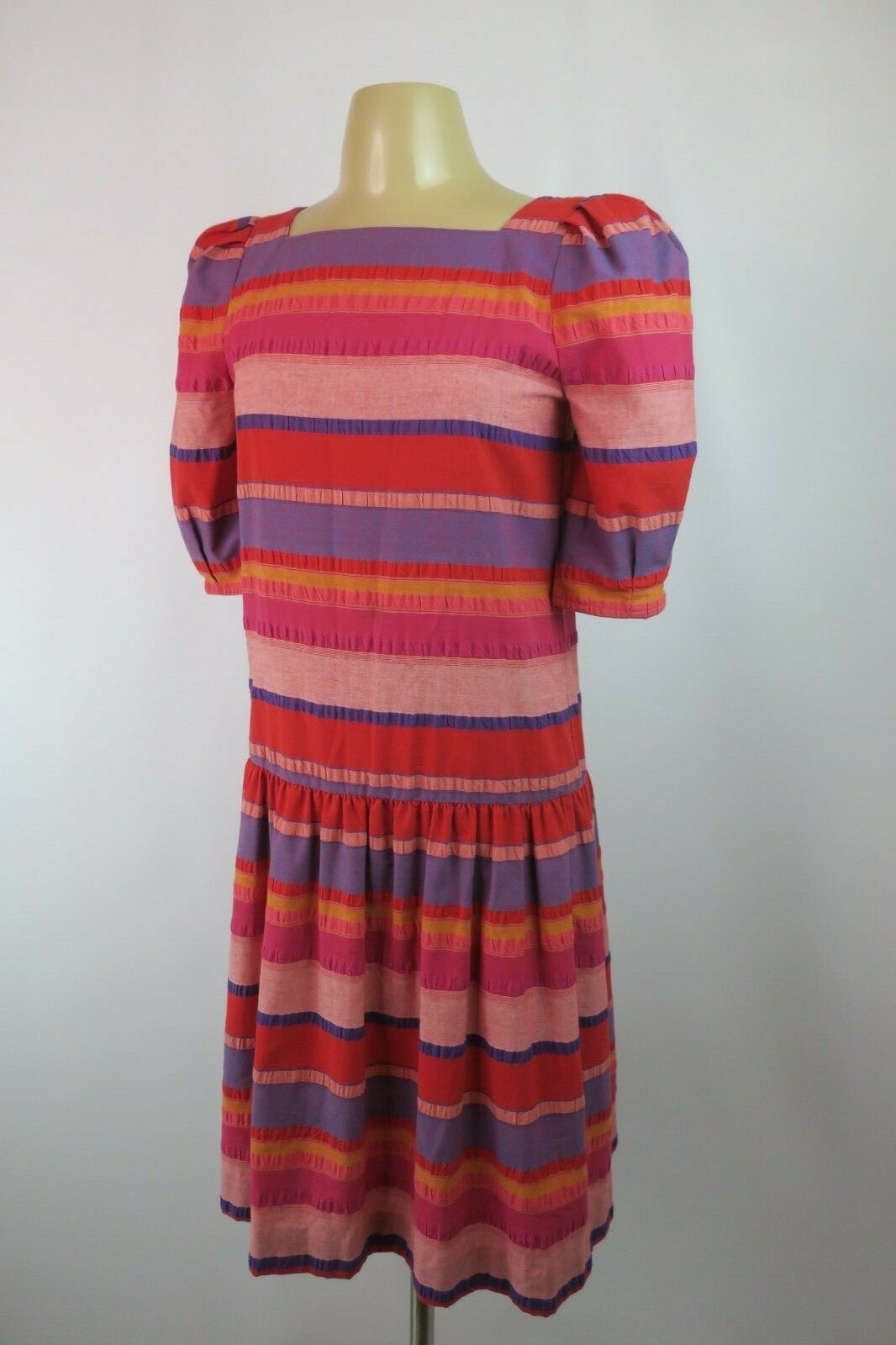 Vtg 70s Puffy Sleeve Sundress Dress Willi of California Striped Drop Waist sz 4