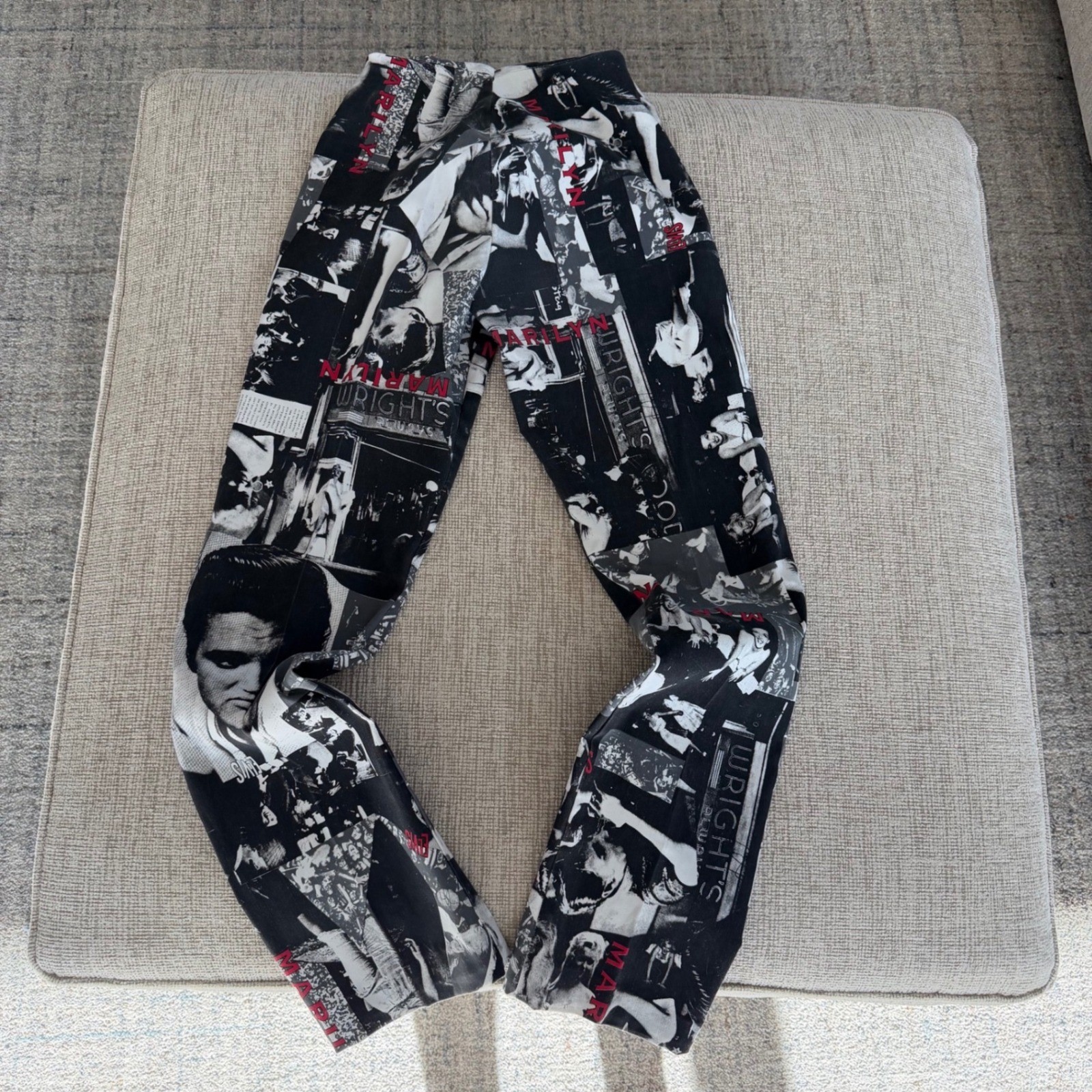 Marilyn Monroe Elvis Presley Collage Print High Waisted Pants Black White Red