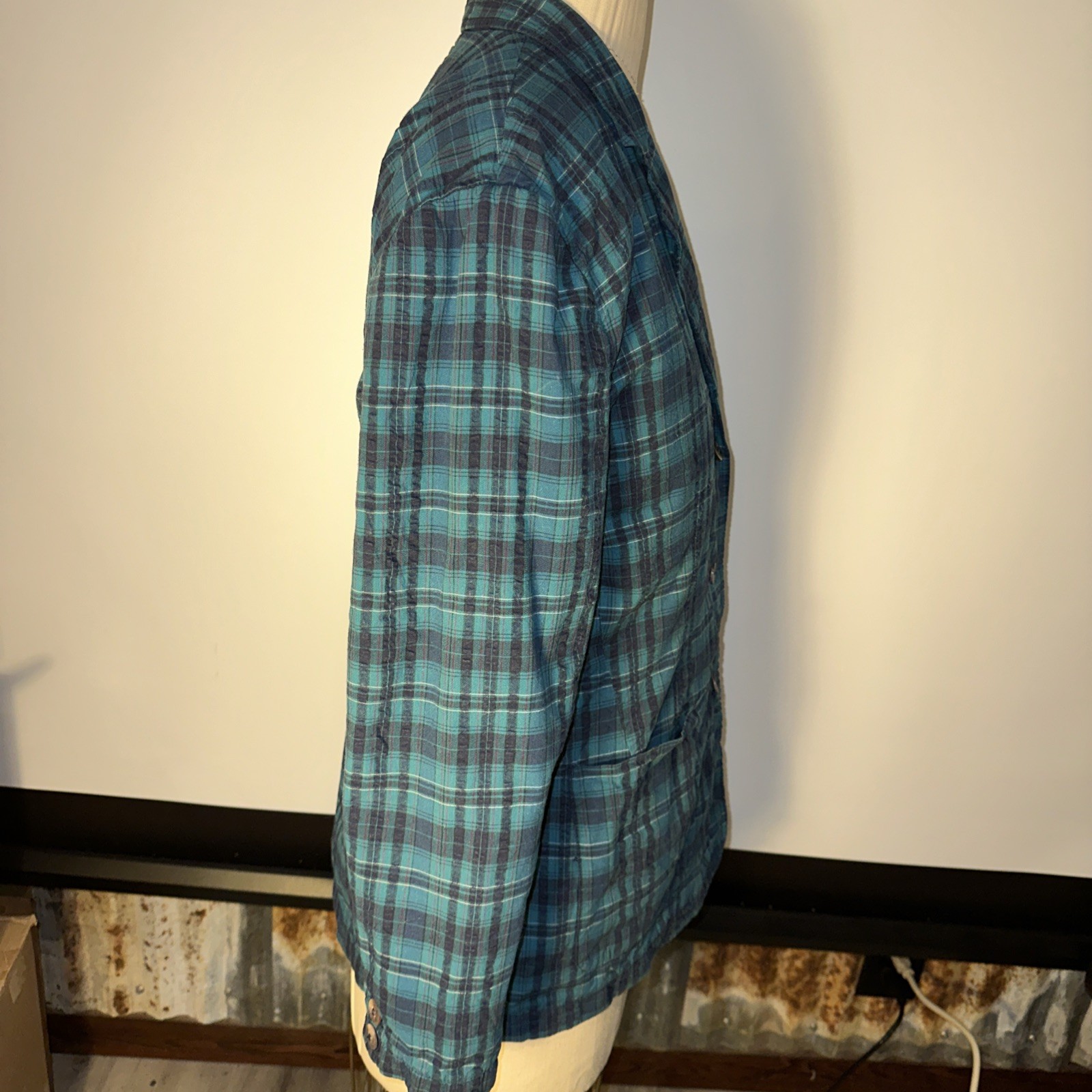 Vintage Eddie Bauer Blue Plaid Blazer Poplin Sport Jacket Women’s Sz Lg
