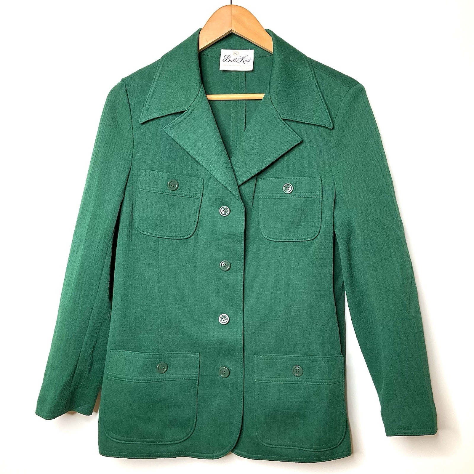 Vintage 70s Butte Knit Green Blazer Jacket Womens SZ S Sophisticated Classy Boss